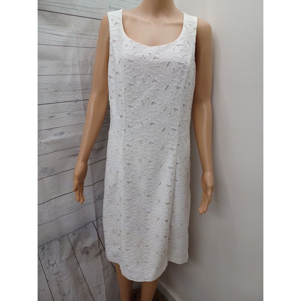 John Meyer Shift White Dress Lace Lined Sz 8 Formal Sleeveless